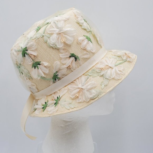 Christine Original Silk Flowers & Netting Vintage Hat - Picture 3 of 16